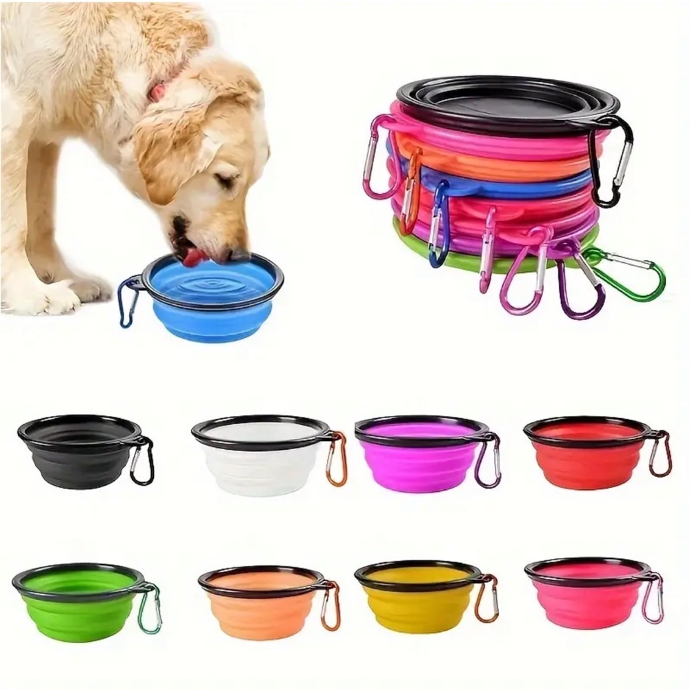 Small Portable Collapsible Pet Bowl with Clip, Sky Blue (Cat or Dog)